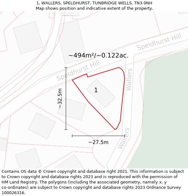 1, WALLERS, SPELDHURST, TUNBRIDGE WELLS, TN3 0NH: Plot and title map