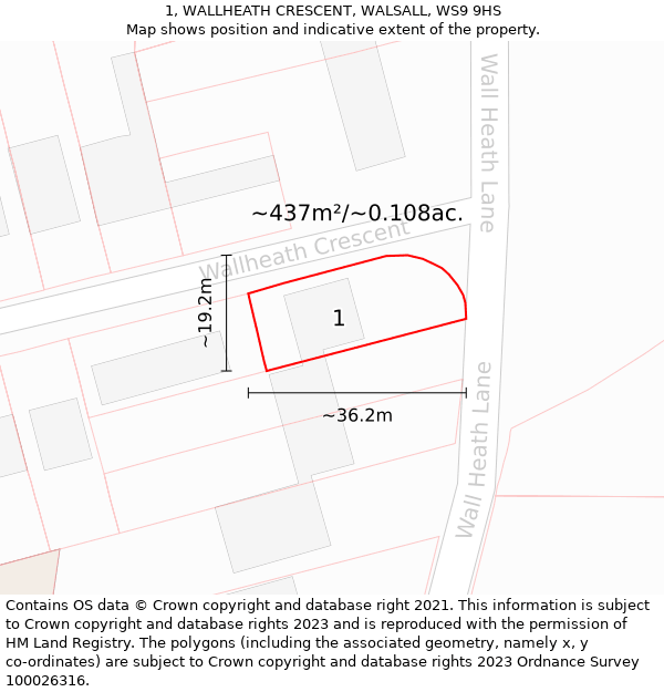 1, WALLHEATH CRESCENT, WALSALL, WS9 9HS: Plot and title map