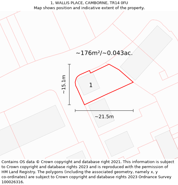 1, WALLIS PLACE, CAMBORNE, TR14 0FU: Plot and title map