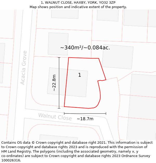 1, WALNUT CLOSE, HAXBY, YORK, YO32 3ZP: Plot and title map