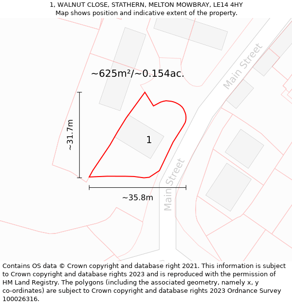 1, WALNUT CLOSE, STATHERN, MELTON MOWBRAY, LE14 4HY: Plot and title map