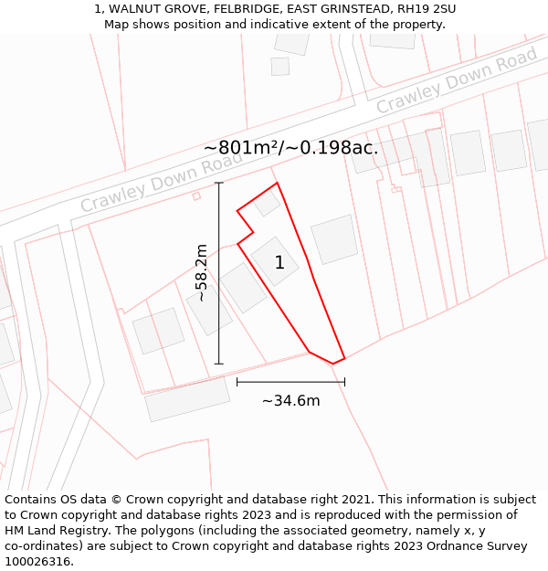 1, WALNUT GROVE, FELBRIDGE, EAST GRINSTEAD, RH19 2SU: Plot and title map