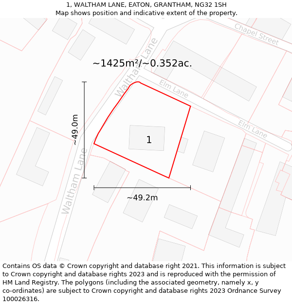 1, WALTHAM LANE, EATON, GRANTHAM, NG32 1SH: Plot and title map