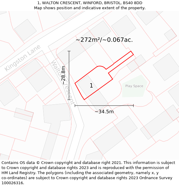 1, WALTON CRESCENT, WINFORD, BRISTOL, BS40 8DD: Plot and title map