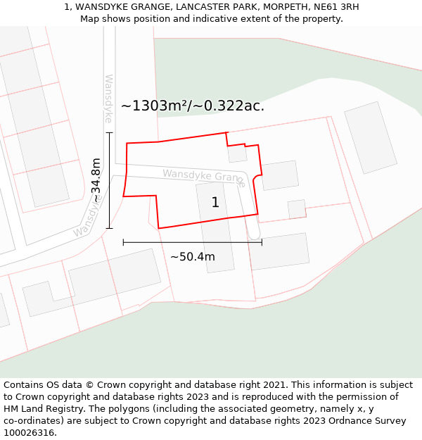 1, WANSDYKE GRANGE, LANCASTER PARK, MORPETH, NE61 3RH: Plot and title map