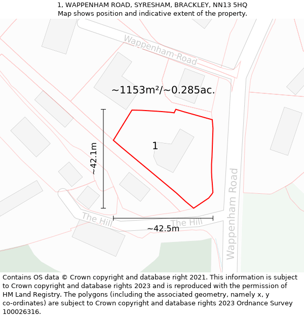 1, WAPPENHAM ROAD, SYRESHAM, BRACKLEY, NN13 5HQ: Plot and title map