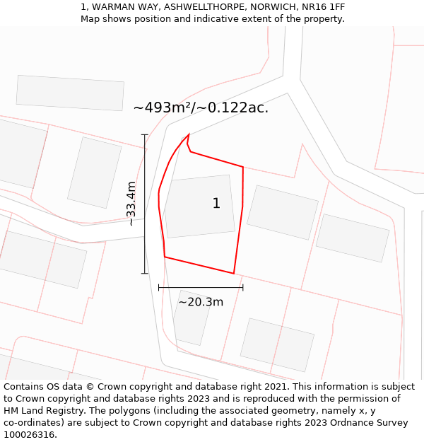 1, WARMAN WAY, ASHWELLTHORPE, NORWICH, NR16 1FF: Plot and title map