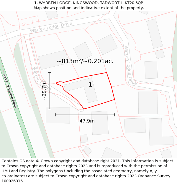 1, WARREN LODGE, KINGSWOOD, TADWORTH, KT20 6QP: Plot and title map