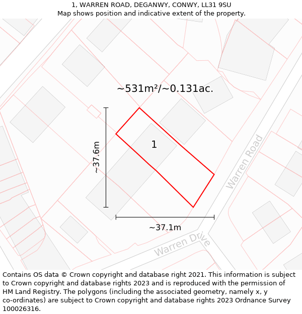 1, WARREN ROAD, DEGANWY, CONWY, LL31 9SU: Plot and title map