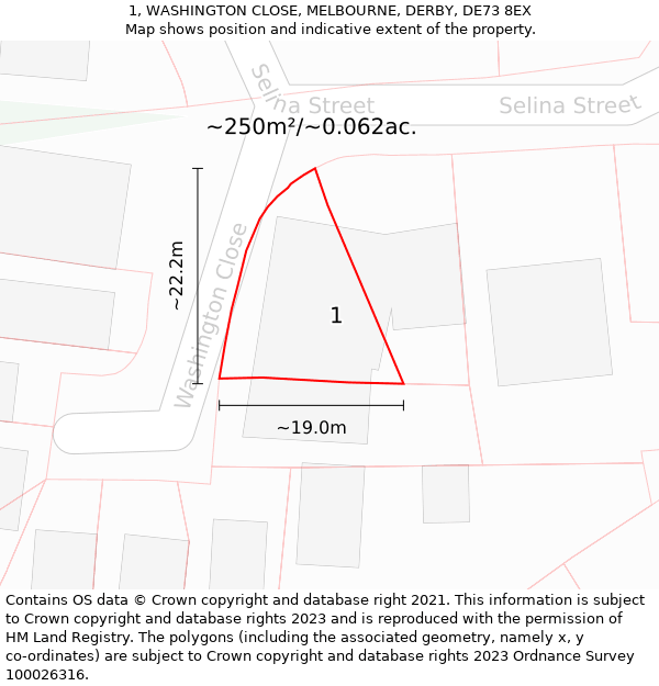 1, WASHINGTON CLOSE, MELBOURNE, DERBY, DE73 8EX: Plot and title map