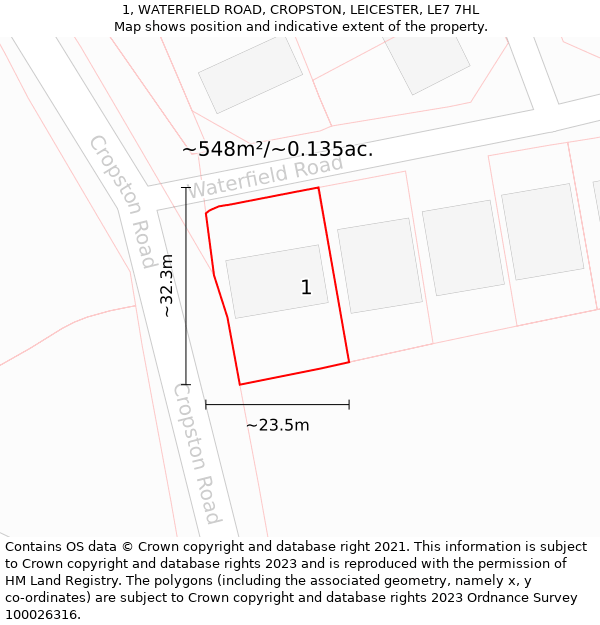 1, WATERFIELD ROAD, CROPSTON, LEICESTER, LE7 7HL: Plot and title map
