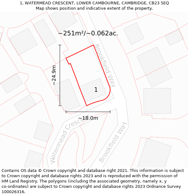 1, WATERMEAD CRESCENT, LOWER CAMBOURNE, CAMBRIDGE, CB23 5EQ: Plot and title map