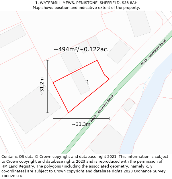 1, WATERMILL MEWS, PENISTONE, SHEFFIELD, S36 8AH: Plot and title map