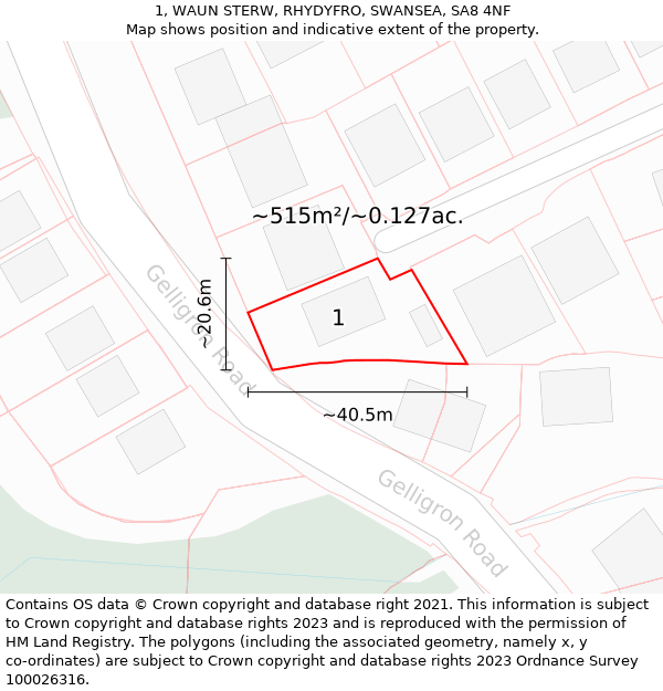 1, WAUN STERW, RHYDYFRO, SWANSEA, SA8 4NF: Plot and title map