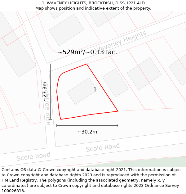 1, WAVENEY HEIGHTS, BROCKDISH, DISS, IP21 4LD: Plot and title map