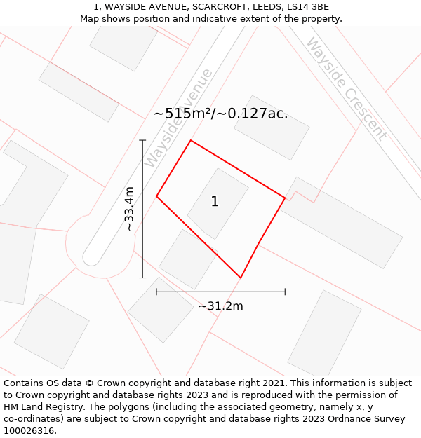 1, WAYSIDE AVENUE, SCARCROFT, LEEDS, LS14 3BE: Plot and title map