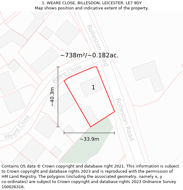 1, WEARE CLOSE, BILLESDON, LEICESTER, LE7 9DY: Plot and title map