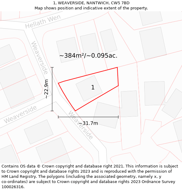 1, WEAVERSIDE, NANTWICH, CW5 7BD: Plot and title map