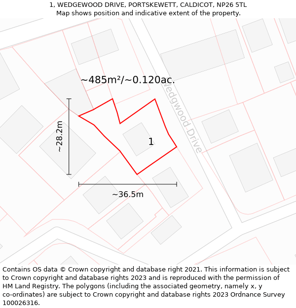 1, WEDGEWOOD DRIVE, PORTSKEWETT, CALDICOT, NP26 5TL: Plot and title map