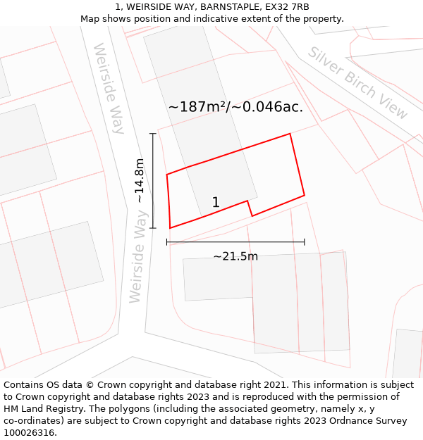 1, WEIRSIDE WAY, BARNSTAPLE, EX32 7RB: Plot and title map