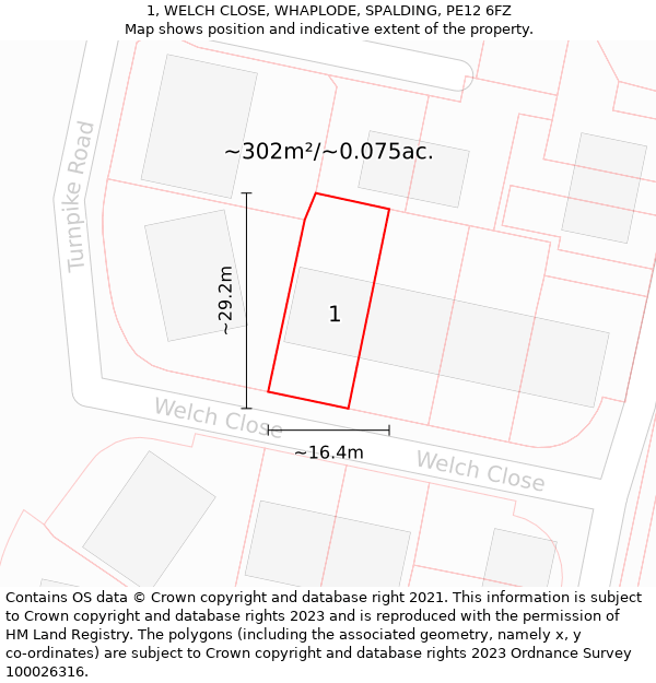 1, WELCH CLOSE, WHAPLODE, SPALDING, PE12 6FZ: Plot and title map