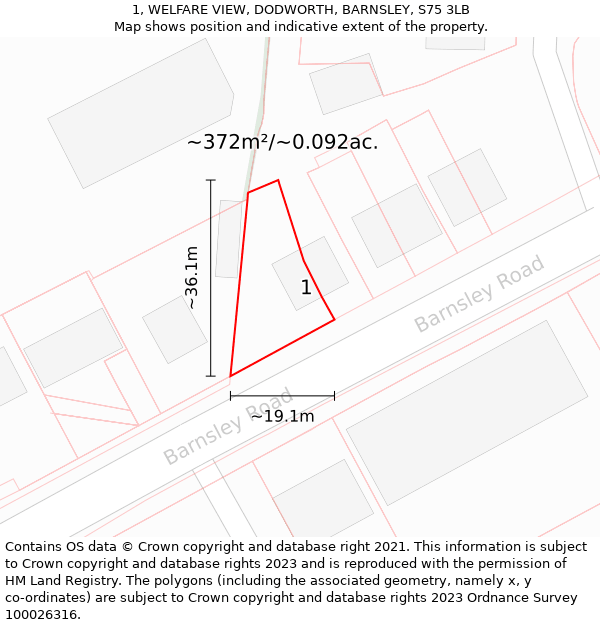 1, WELFARE VIEW, DODWORTH, BARNSLEY, S75 3LB: Plot and title map