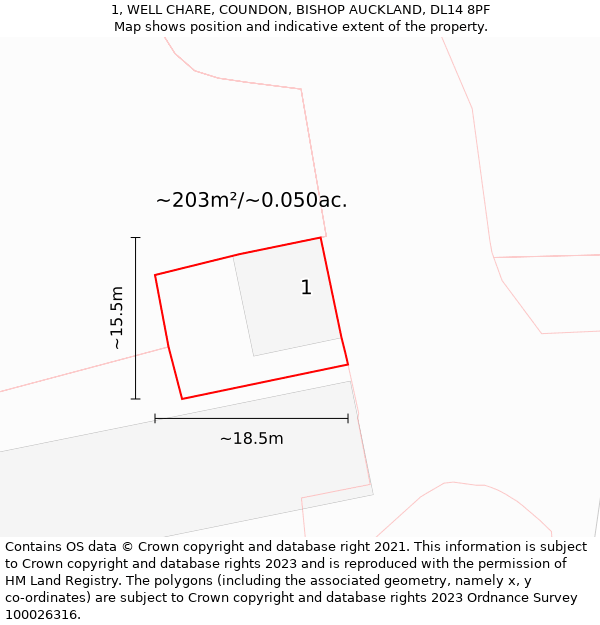 1, WELL CHARE, COUNDON, BISHOP AUCKLAND, DL14 8PF: Plot and title map