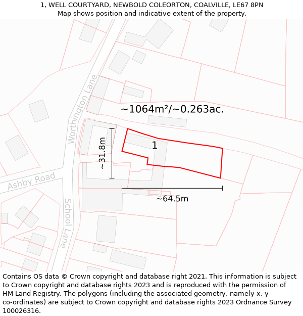 1, WELL COURTYARD, NEWBOLD COLEORTON, COALVILLE, LE67 8PN: Plot and title map