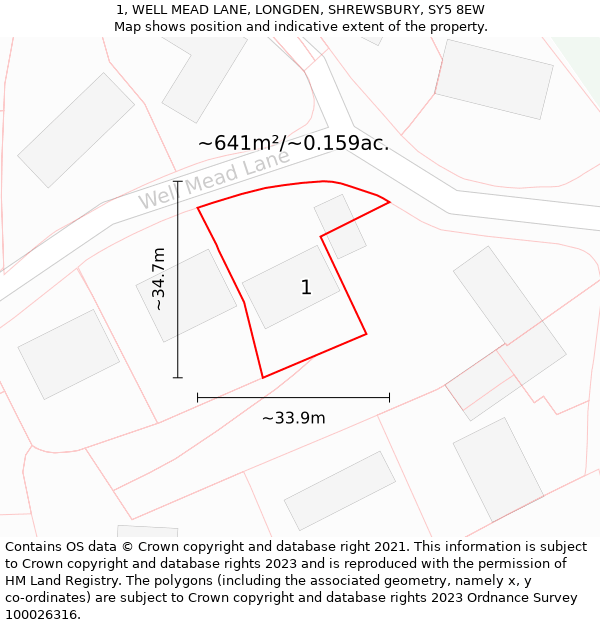 1, WELL MEAD LANE, LONGDEN, SHREWSBURY, SY5 8EW: Plot and title map