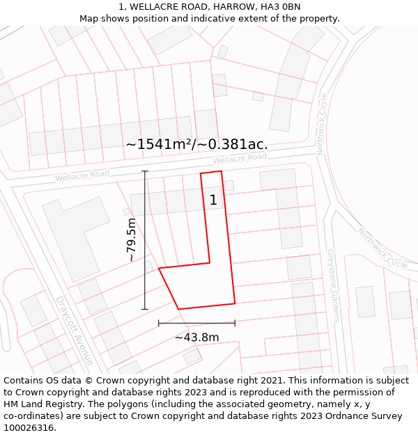 1, WELLACRE ROAD, HARROW, HA3 0BN: Plot and title map