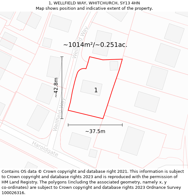 1, WELLFIELD WAY, WHITCHURCH, SY13 4HN: Plot and title map