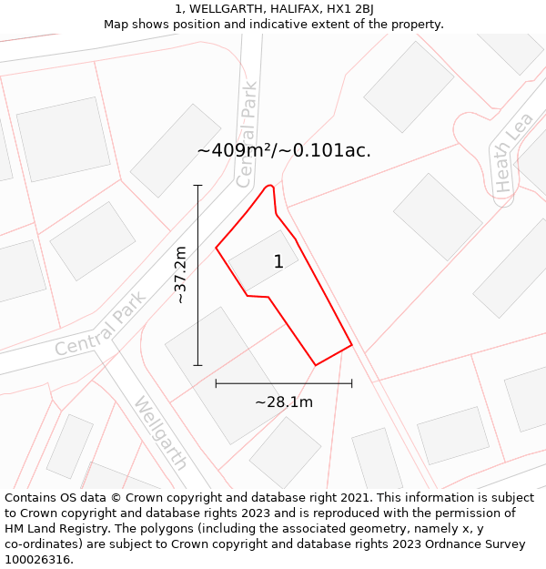 1, WELLGARTH, HALIFAX, HX1 2BJ: Plot and title map