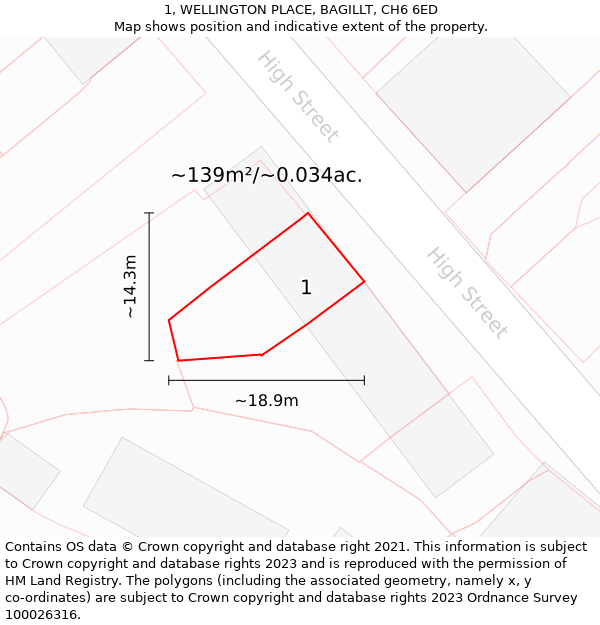 1, WELLINGTON PLACE, BAGILLT, CH6 6ED: Plot and title map