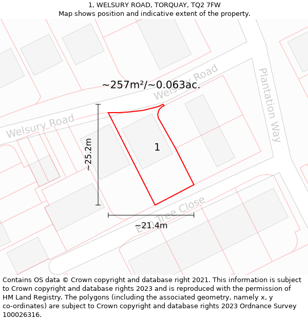 1, WELSURY ROAD, TORQUAY, TQ2 7FW: Plot and title map