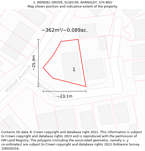 1, WENDEL GROVE, ELSECAR, BARNSLEY, S74 8DU: Plot and title map