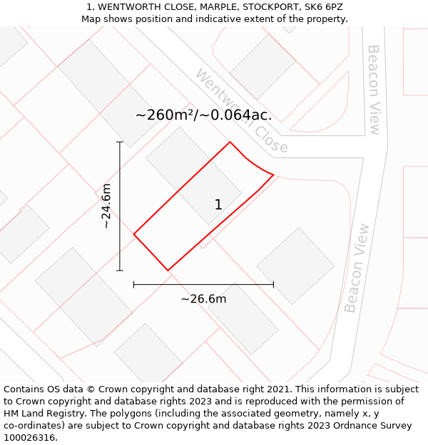 1, WENTWORTH CLOSE, MARPLE, STOCKPORT, SK6 6PZ: Plot and title map