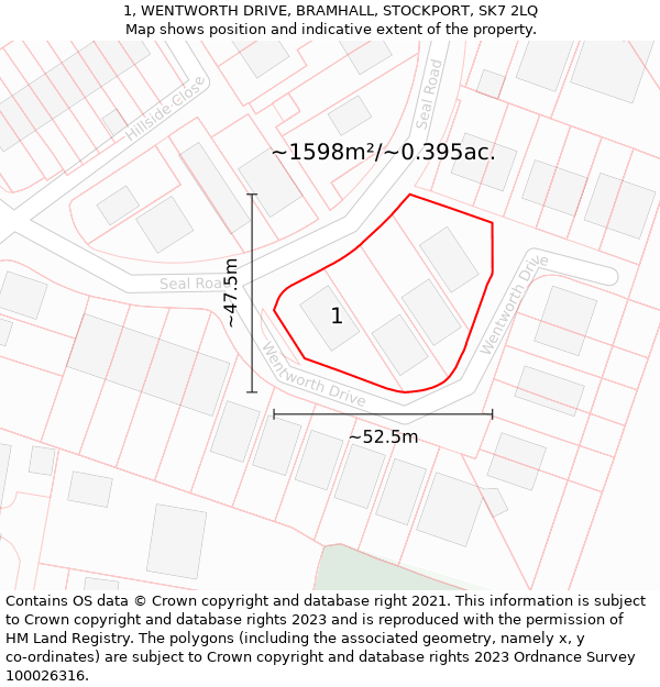 1, WENTWORTH DRIVE, BRAMHALL, STOCKPORT, SK7 2LQ: Plot and title map