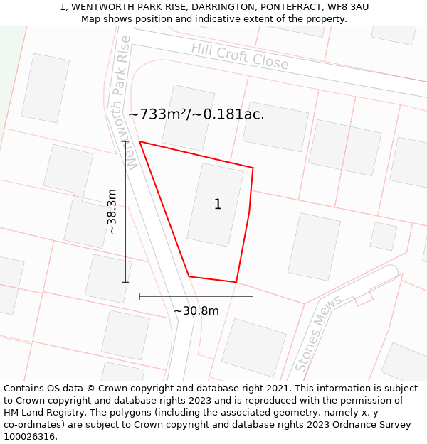 1, WENTWORTH PARK RISE, DARRINGTON, PONTEFRACT, WF8 3AU: Plot and title map