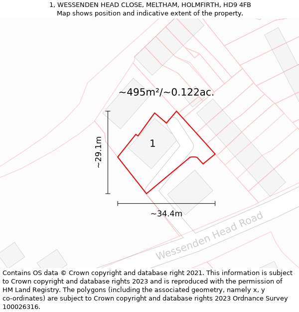 1, WESSENDEN HEAD CLOSE, MELTHAM, HOLMFIRTH, HD9 4FB: Plot and title map