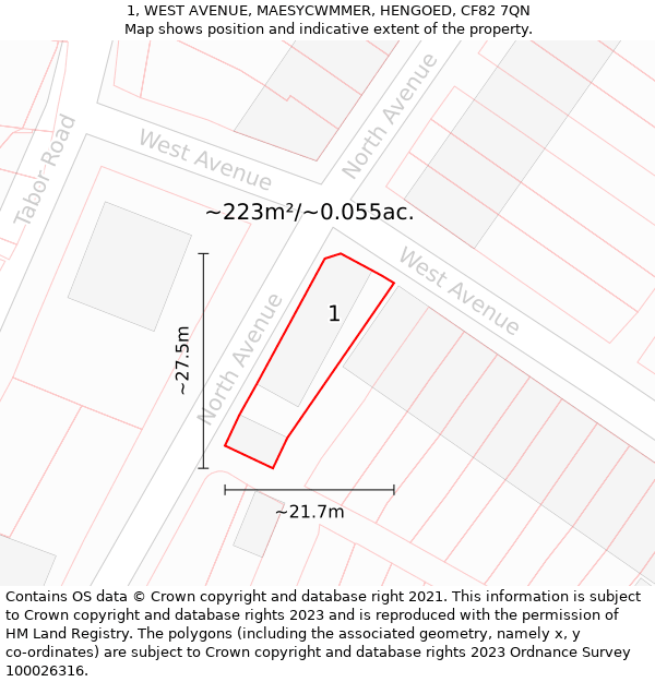 1, WEST AVENUE, MAESYCWMMER, HENGOED, CF82 7QN: Plot and title map