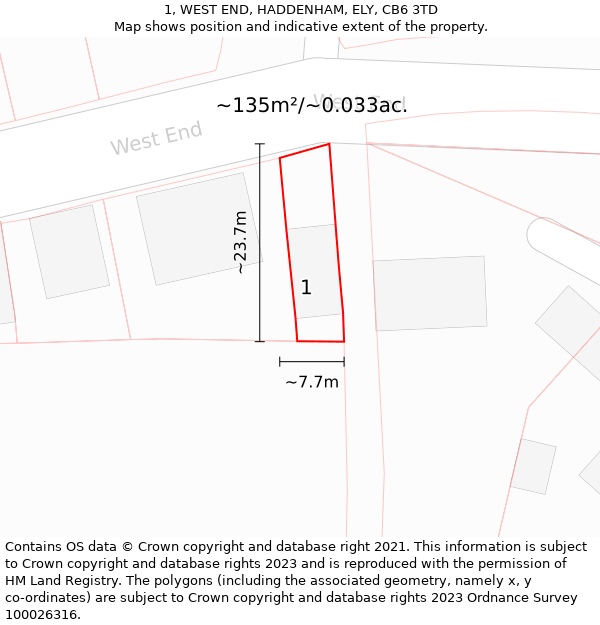 1, WEST END, HADDENHAM, ELY, CB6 3TD: Plot and title map