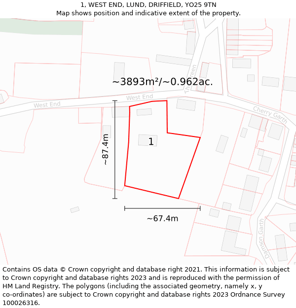 1, WEST END, LUND, DRIFFIELD, YO25 9TN: Plot and title map