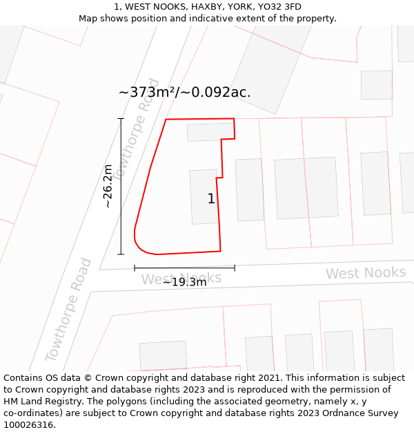 1, WEST NOOKS, HAXBY, YORK, YO32 3FD: Plot and title map