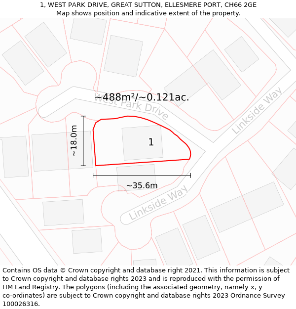 1, WEST PARK DRIVE, GREAT SUTTON, ELLESMERE PORT, CH66 2GE: Plot and title map