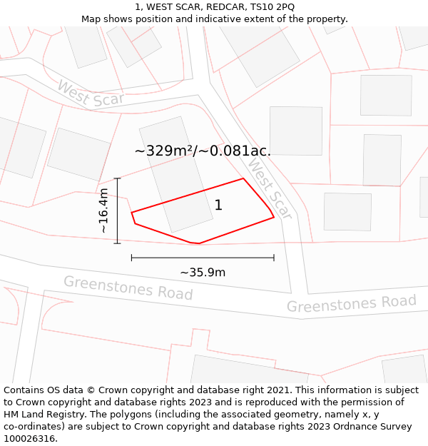 1, WEST SCAR, REDCAR, TS10 2PQ: Plot and title map