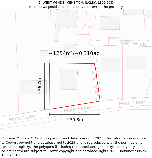 1, WEST WINDS, MENSTON, ILKLEY, LS29 6QD: Plot and title map