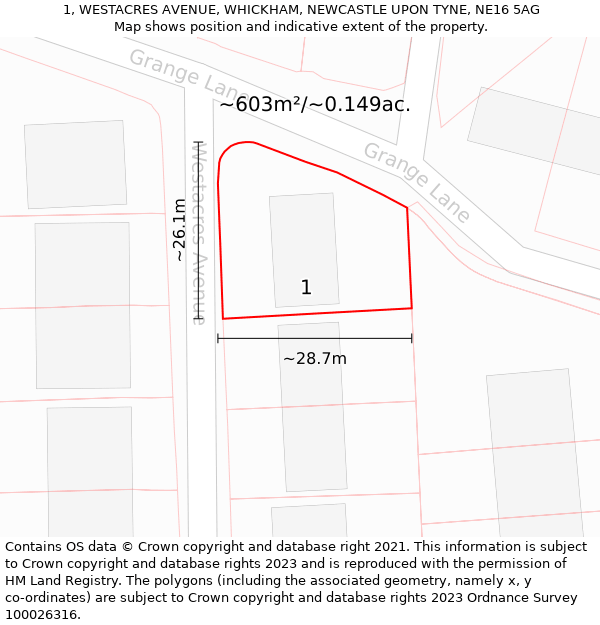 1, WESTACRES AVENUE, WHICKHAM, NEWCASTLE UPON TYNE, NE16 5AG: Plot and title map