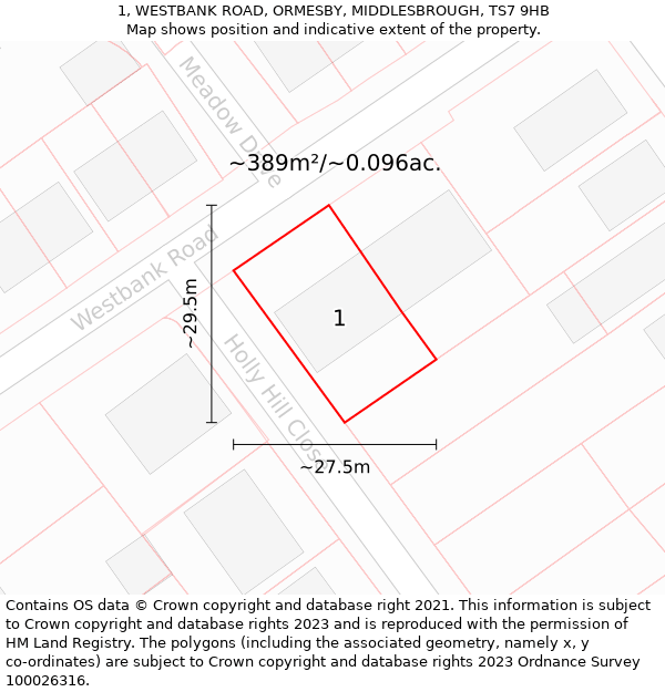 1, WESTBANK ROAD, ORMESBY, MIDDLESBROUGH, TS7 9HB: Plot and title map