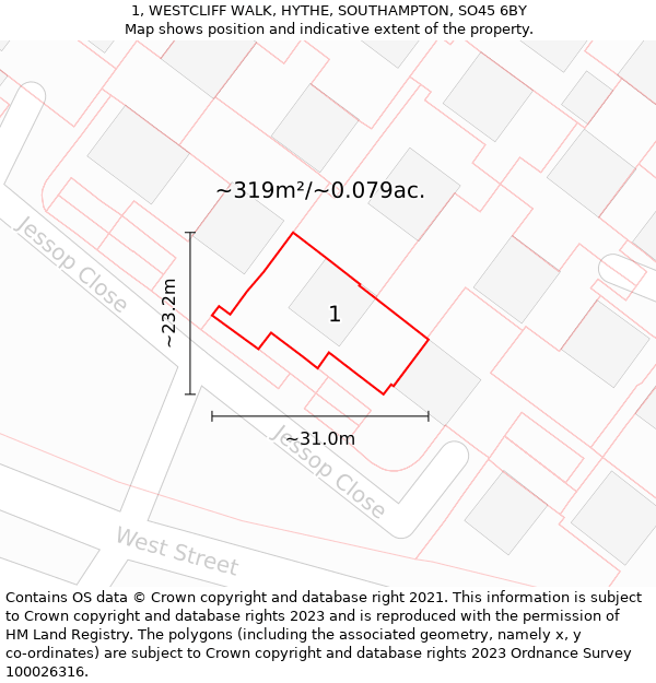 1, WESTCLIFF WALK, HYTHE, SOUTHAMPTON, SO45 6BY: Plot and title map