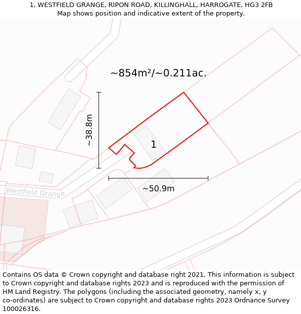 1, WESTFIELD GRANGE, RIPON ROAD, KILLINGHALL, HARROGATE, HG3 2FB: Plot and title map